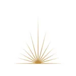 Un design géométrique simple et doré, parfait pour une agence de branding & storytelling, présente des lignes droites rayonnant vers le haut et vers l'extérieur à partir d'un point central le long du bord inférieur sur un fond blanc.
